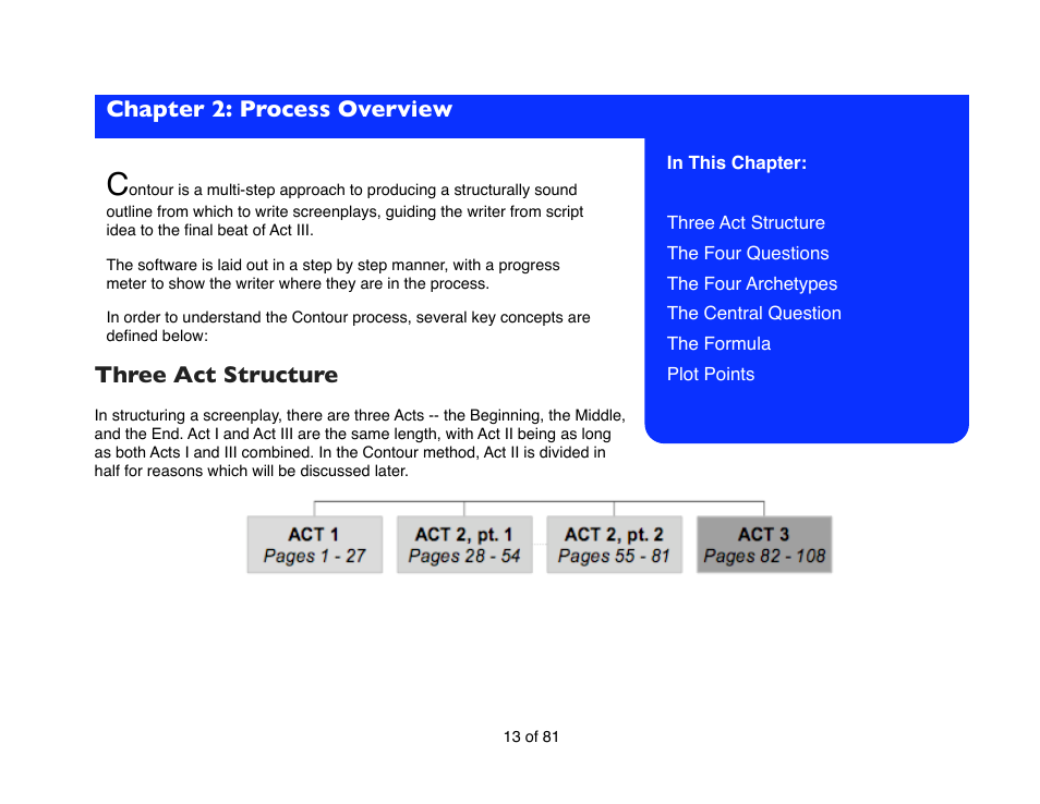 Chapter 2: process overview, Three act structure | Mariner Software Contour for Windows User Manual | Page 13 / 81