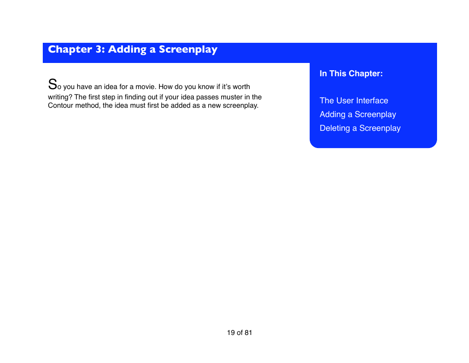 Chapter 3: adding a screenplay | Mariner Software Contour for Windows User Manual | Page 19 / 81