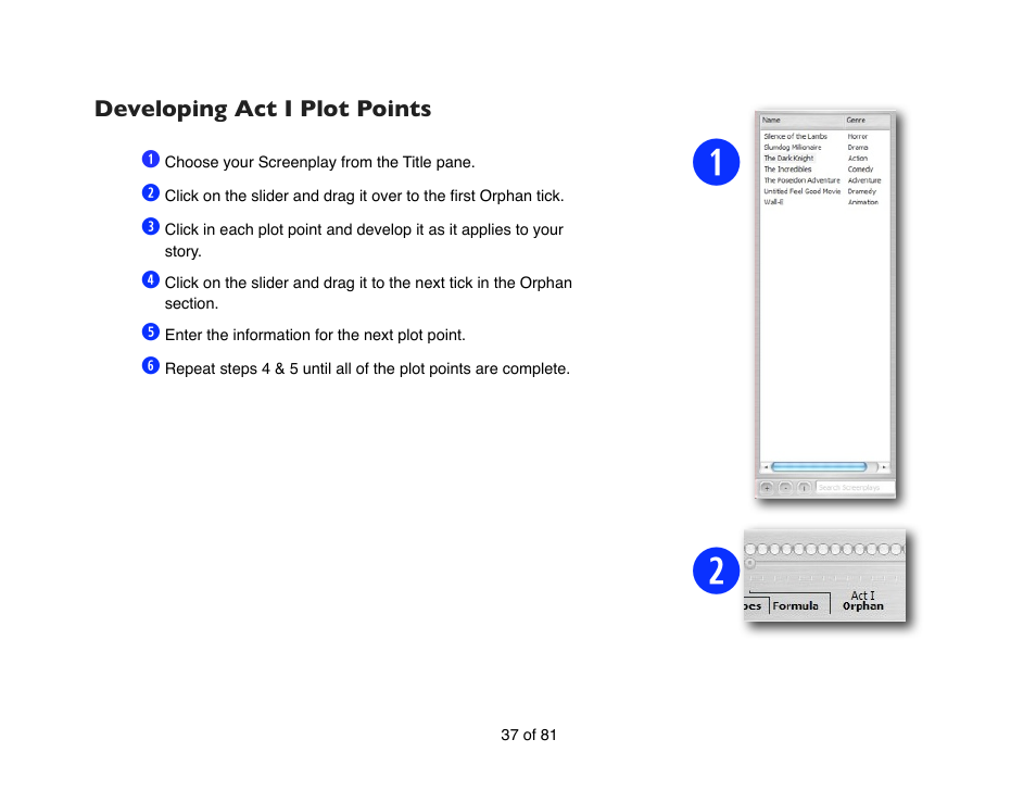 Developing act i plot points | Mariner Software Contour for Windows User Manual | Page 37 / 81