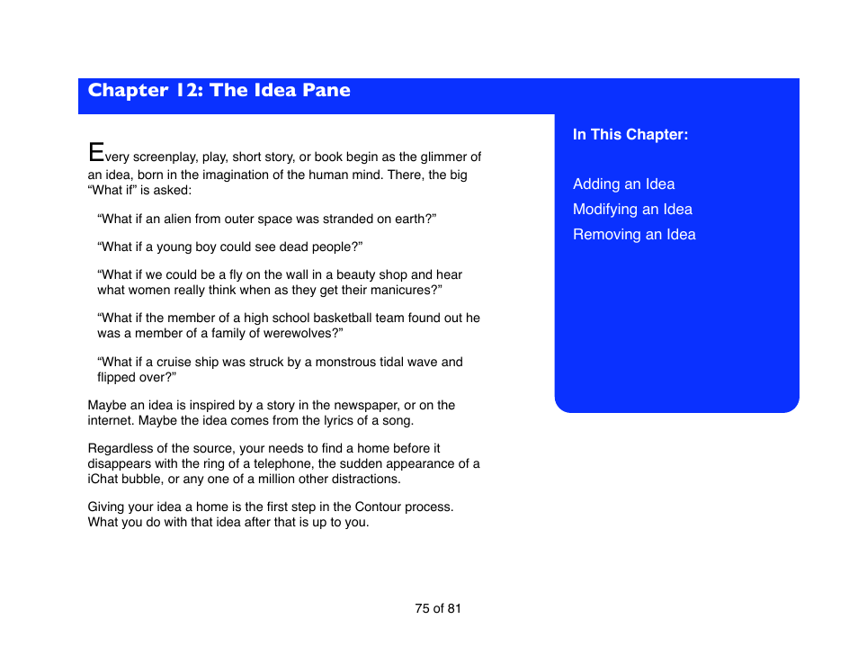 Chapter 12: the idea pane | Mariner Software Contour for Windows User Manual | Page 75 / 81