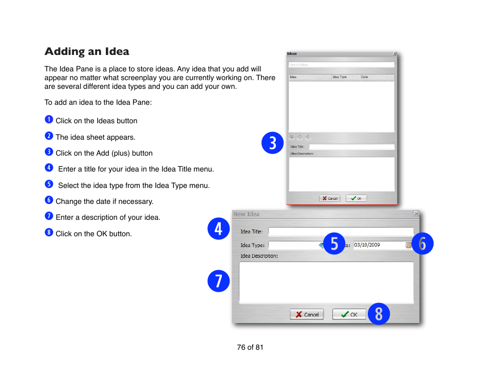 Adding an idea | Mariner Software Contour for Windows User Manual | Page 76 / 81