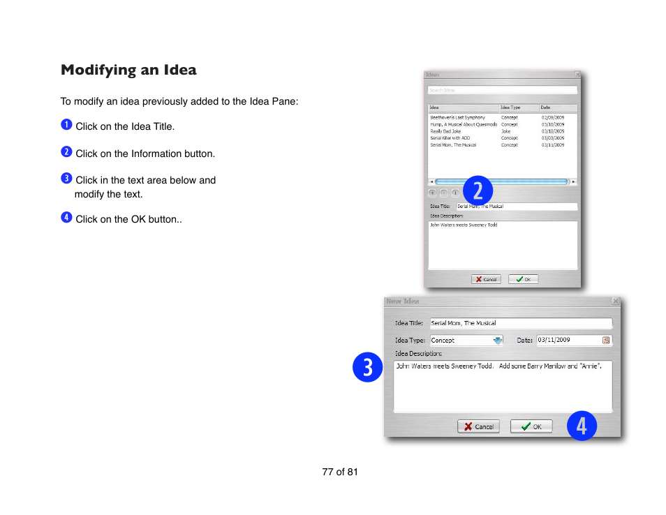 Modifying an idea | Mariner Software Contour for Windows User Manual | Page 77 / 81