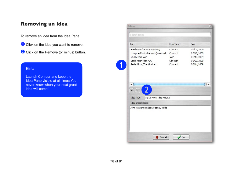 Removing an idea | Mariner Software Contour for Windows User Manual | Page 78 / 81