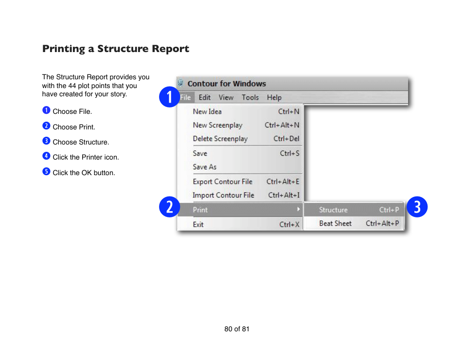 Printing a structure report | Mariner Software Contour for Windows User Manual | Page 80 / 81