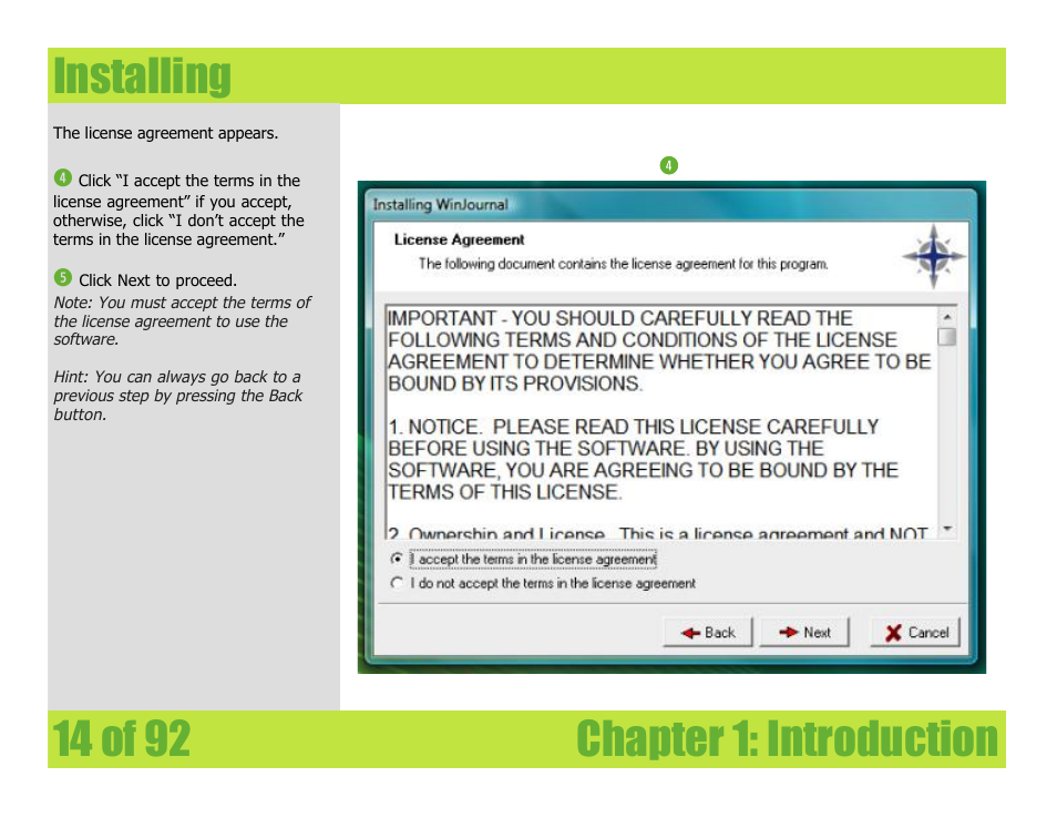 Installing, Chapter 1: introduction installing | Mariner Software WinJournal for Windows User Manual | Page 14 / 92