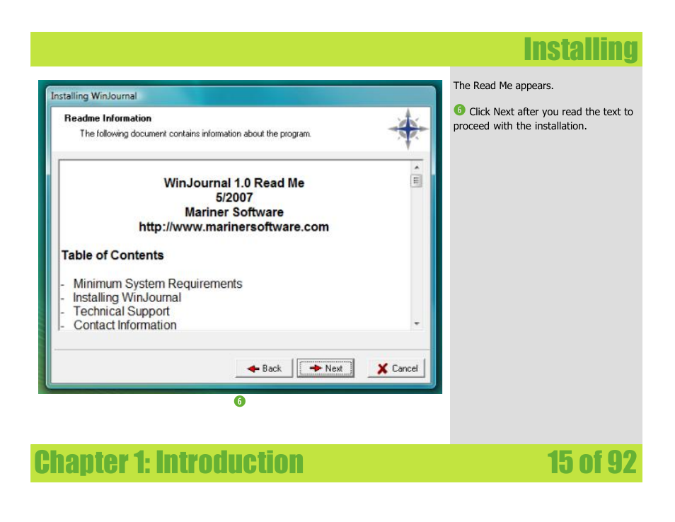Installing, Chapter 1: introduction installing | Mariner Software WinJournal for Windows User Manual | Page 15 / 92
