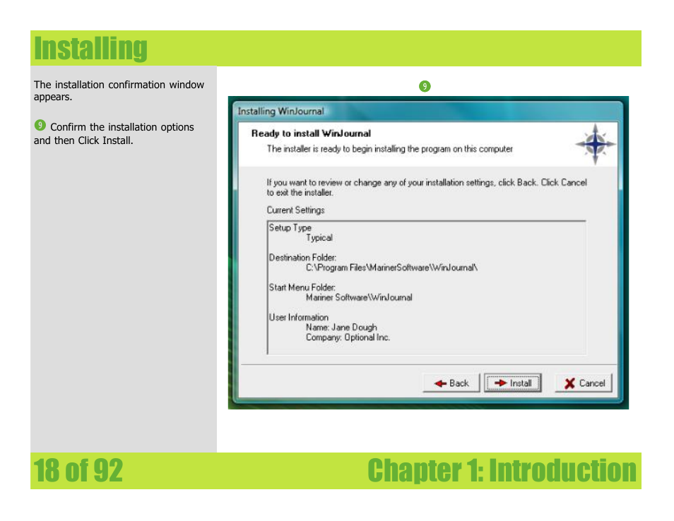Installing, Chapter 1: introduction installing | Mariner Software WinJournal for Windows User Manual | Page 18 / 92