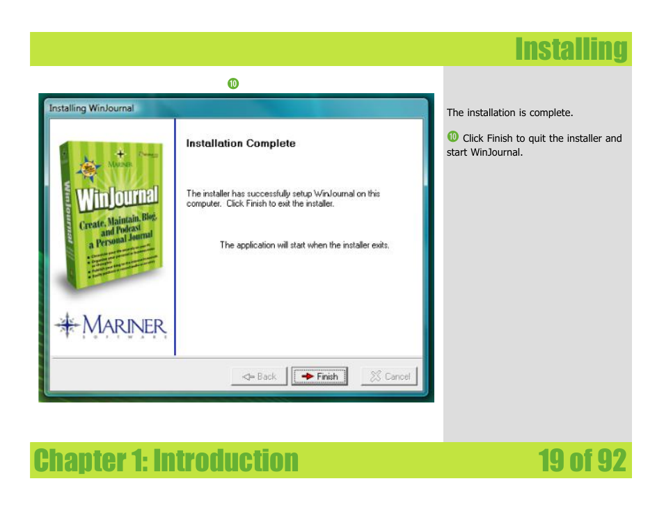 Installing, Chapter 1: introduction installing | Mariner Software WinJournal for Windows User Manual | Page 19 / 92