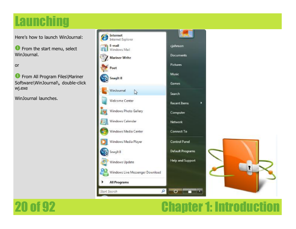 Launching, Chapter 1: introduction launching | Mariner Software WinJournal for Windows User Manual | Page 20 / 92