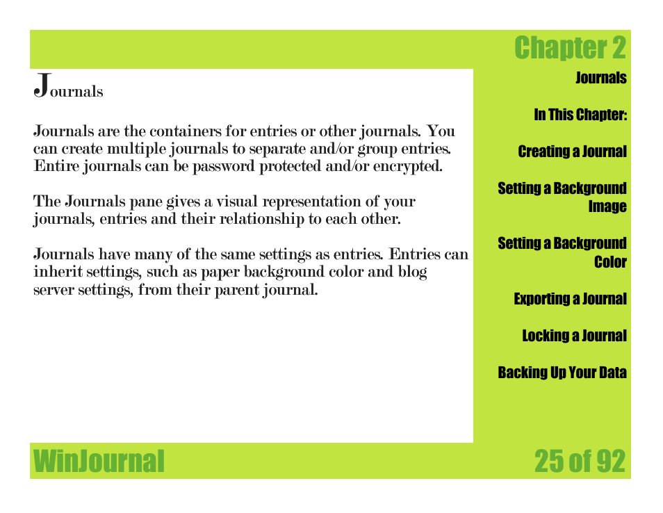 Chapter 2, Winjournal chapter 2, Winjournal 25 of 92 | Mariner Software WinJournal for Windows User Manual | Page 25 / 92