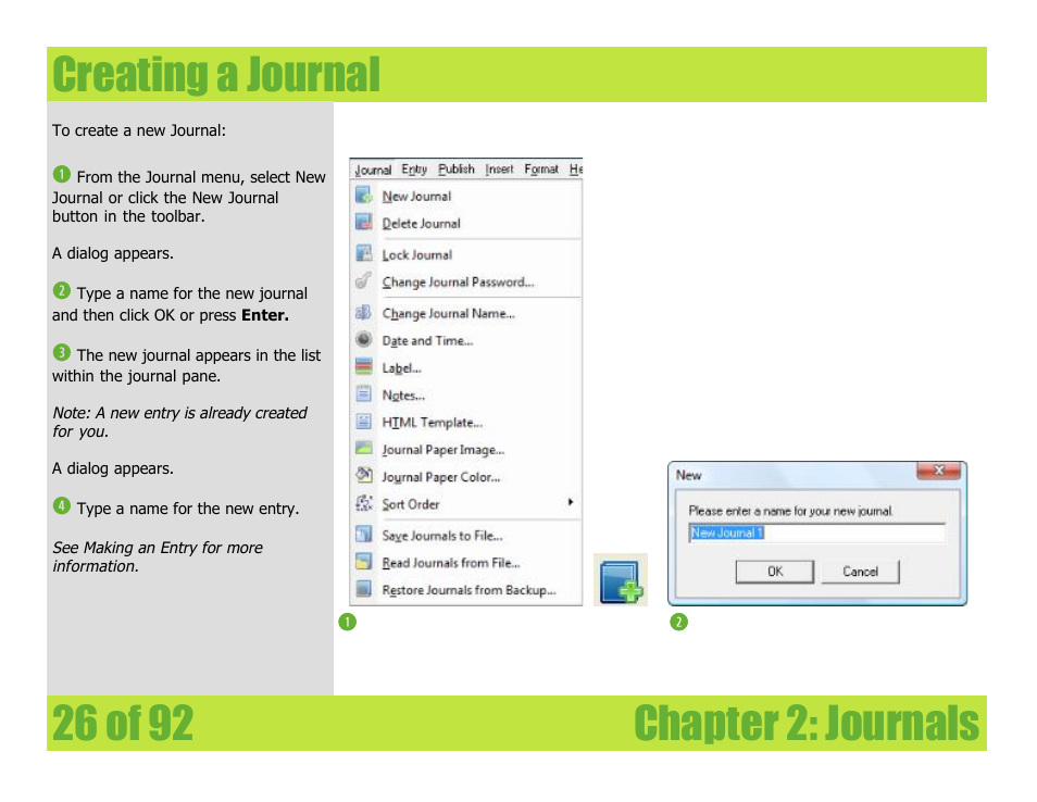 Creating a journal, Chapter 2: journals creating a journal | Mariner Software WinJournal for Windows User Manual | Page 26 / 92