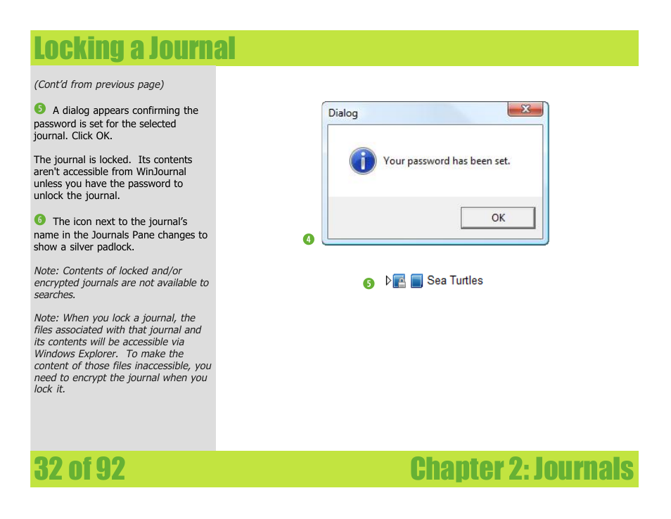 Locking a journal | Mariner Software WinJournal for Windows User Manual | Page 32 / 92