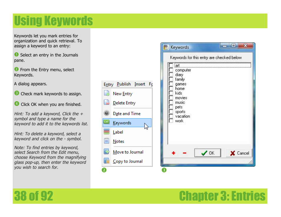 Using keywords | Mariner Software WinJournal for Windows User Manual | Page 38 / 92