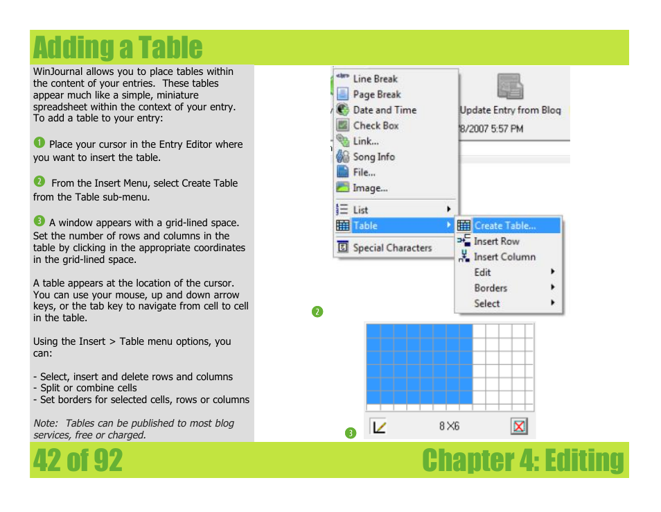 Adding a table, Chapter 4: editing adding a table | Mariner Software WinJournal for Windows User Manual | Page 42 / 92