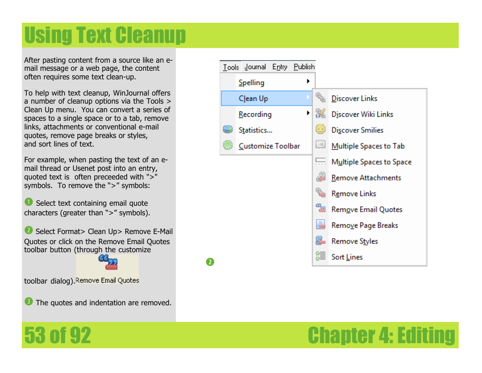 Using text cleanup | Mariner Software WinJournal for Windows User Manual | Page 53 / 92