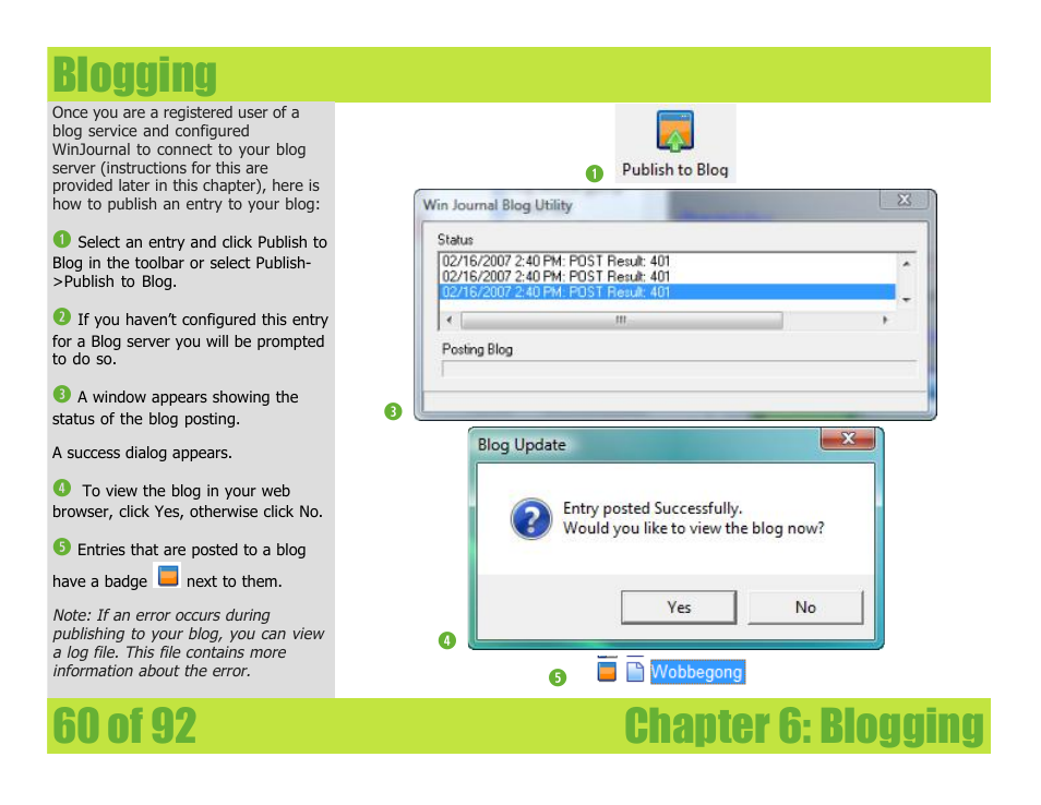 Blogging | Mariner Software WinJournal for Windows User Manual | Page 60 / 92