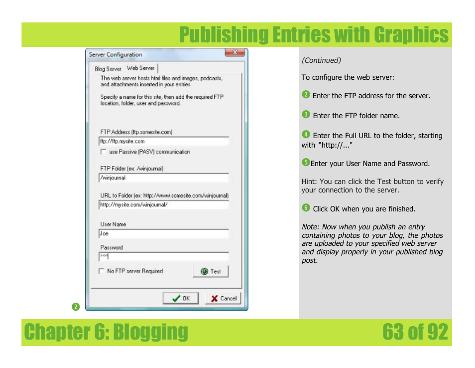 Publishing entries with graphics, Chapter 6: blogging | Mariner Software WinJournal for Windows User Manual | Page 63 / 92