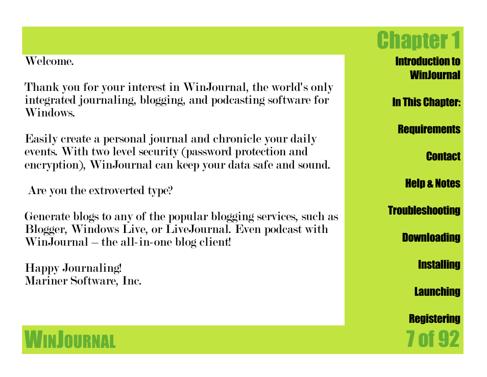 Er 1, 7 of 92 | Mariner Software WinJournal for Windows User Manual | Page 7 / 92