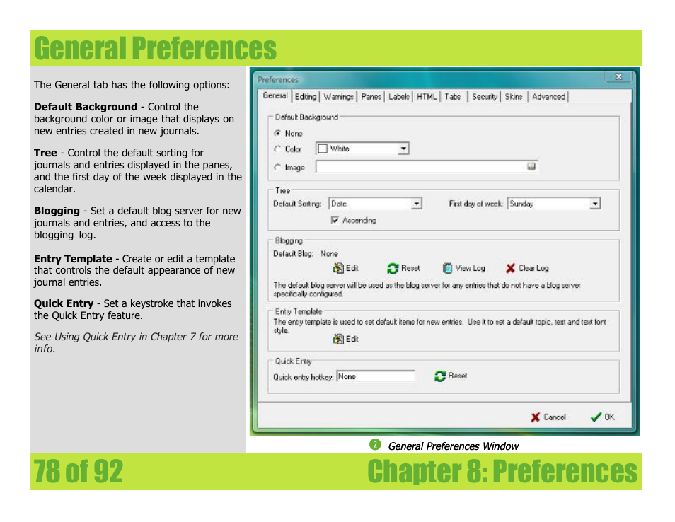 General preferences, Chapter 8: preferences general preferences | Mariner Software WinJournal for Windows User Manual | Page 78 / 92