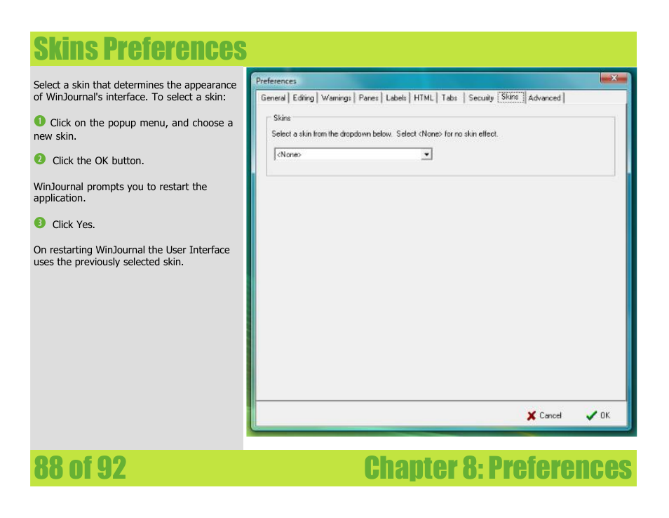 Skins preferences, Chapter 8: preferences skins preferences | Mariner Software WinJournal for Windows User Manual | Page 88 / 92
