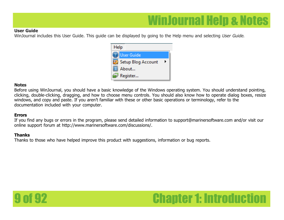 Mariner Software WinJournal for Windows User Manual | Page 9 / 92