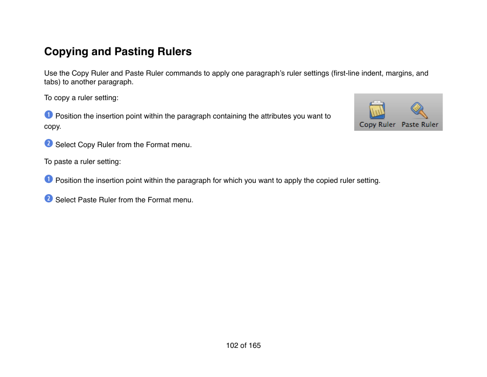 Copying and pasting rulers | Mariner Software Mariner Write for Mac User Manual | Page 102 / 165