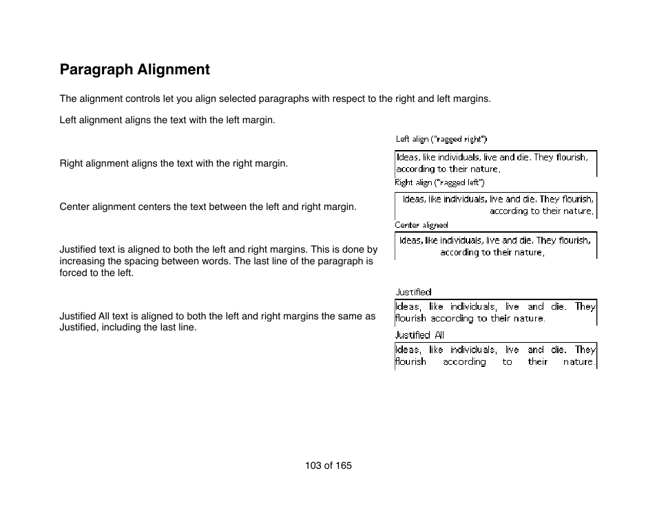 Paragraph alignment | Mariner Software Mariner Write for Mac User Manual | Page 103 / 165