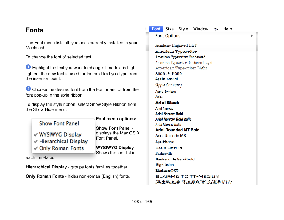 Fonts | Mariner Software Mariner Write for Mac User Manual | Page 108 / 165
