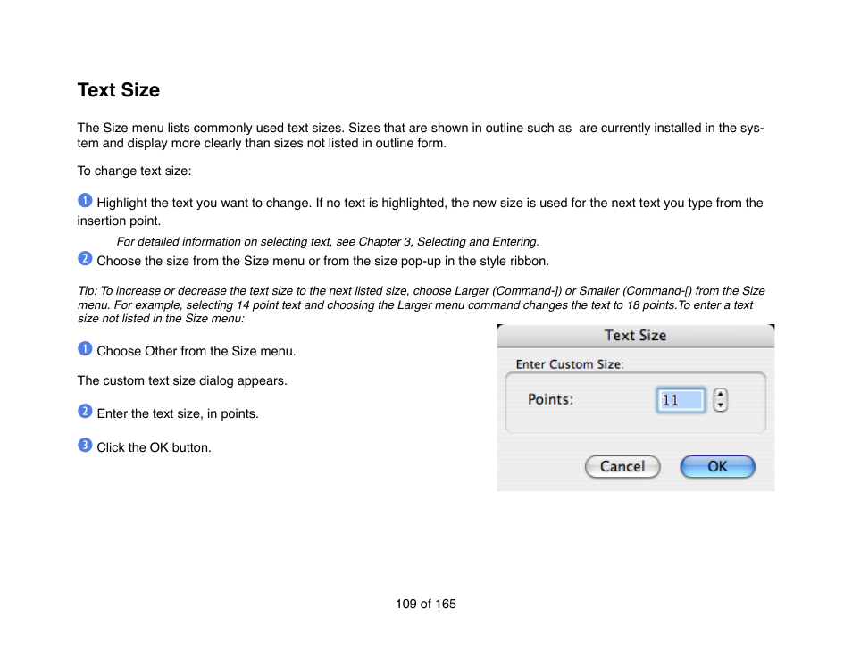 Text size | Mariner Software Mariner Write for Mac User Manual | Page 109 / 165