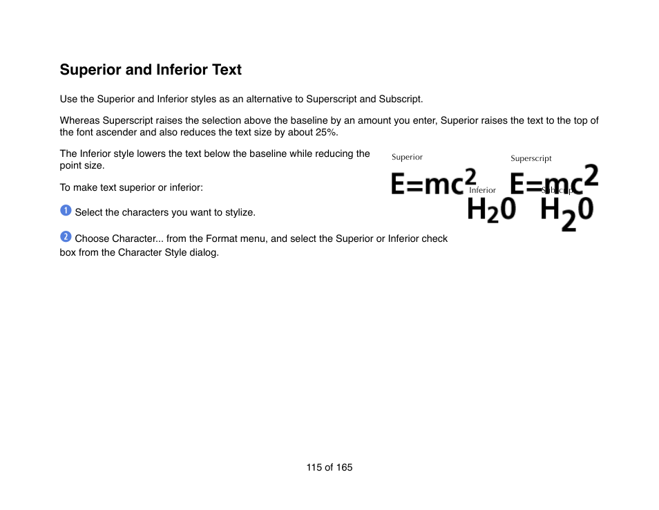 Superior and inferior text | Mariner Software Mariner Write for Mac User Manual | Page 115 / 165
