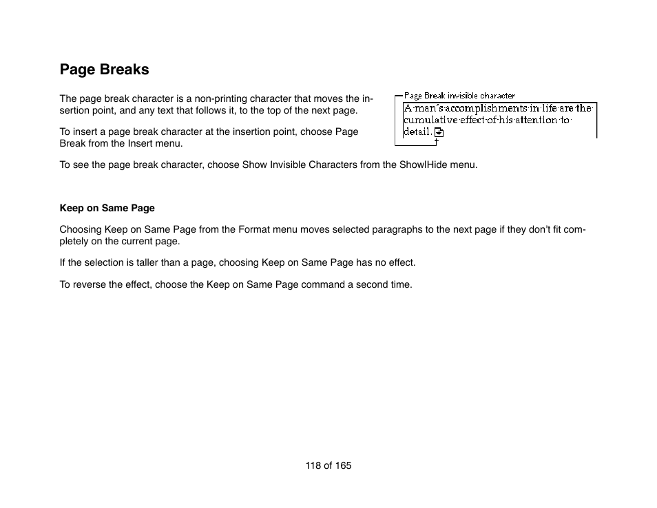 Page breaks | Mariner Software Mariner Write for Mac User Manual | Page 118 / 165