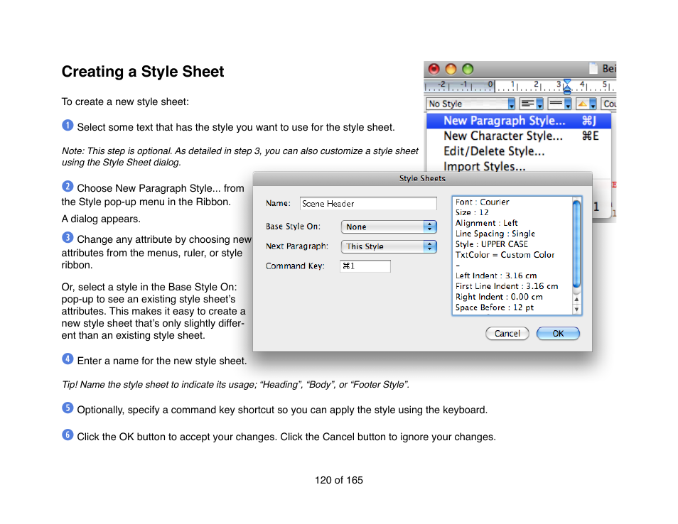 Creating a style sheet | Mariner Software Mariner Write for Mac User Manual | Page 120 / 165