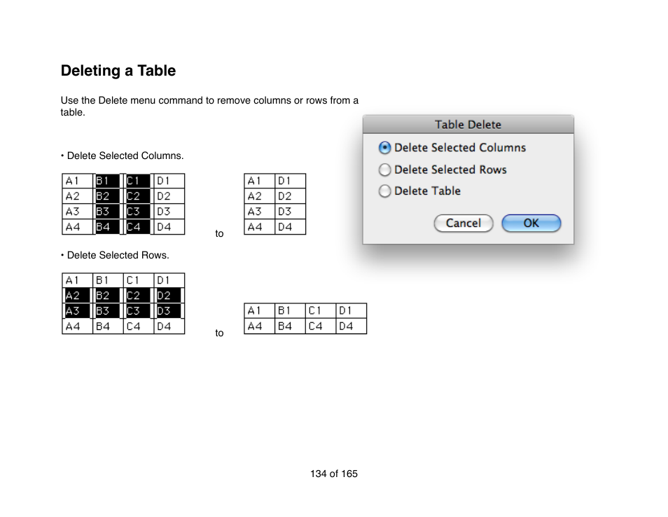 Deleting a table | Mariner Software Mariner Write for Mac User Manual | Page 134 / 165