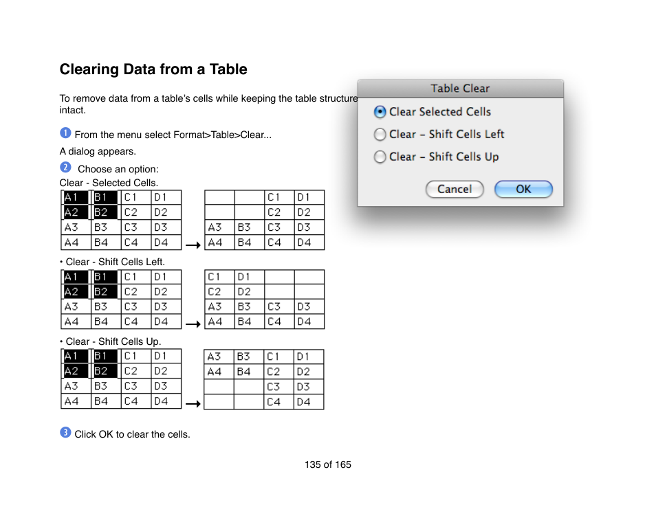 Clearing data from a table | Mariner Software Mariner Write for Mac User Manual | Page 135 / 165