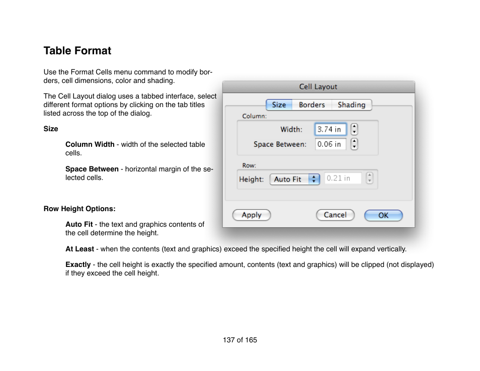 Table format | Mariner Software Mariner Write for Mac User Manual | Page 137 / 165