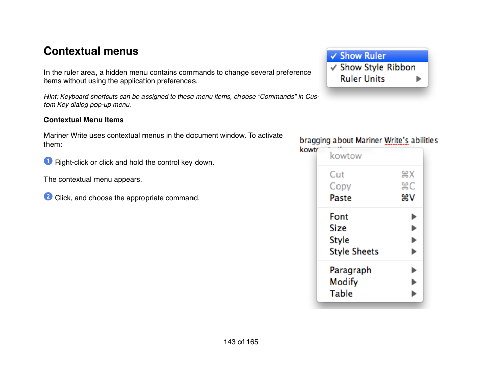 Contextual menus | Mariner Software Mariner Write for Mac User Manual | Page 143 / 165
