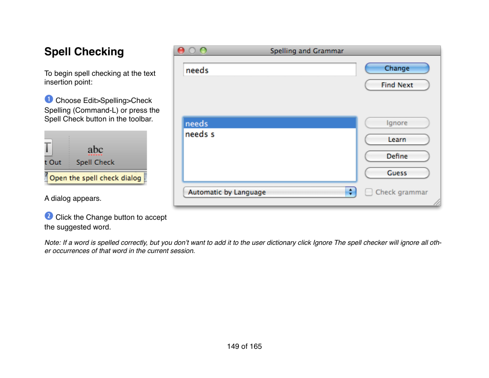 Spell checking | Mariner Software Mariner Write for Mac User Manual | Page 149 / 165
