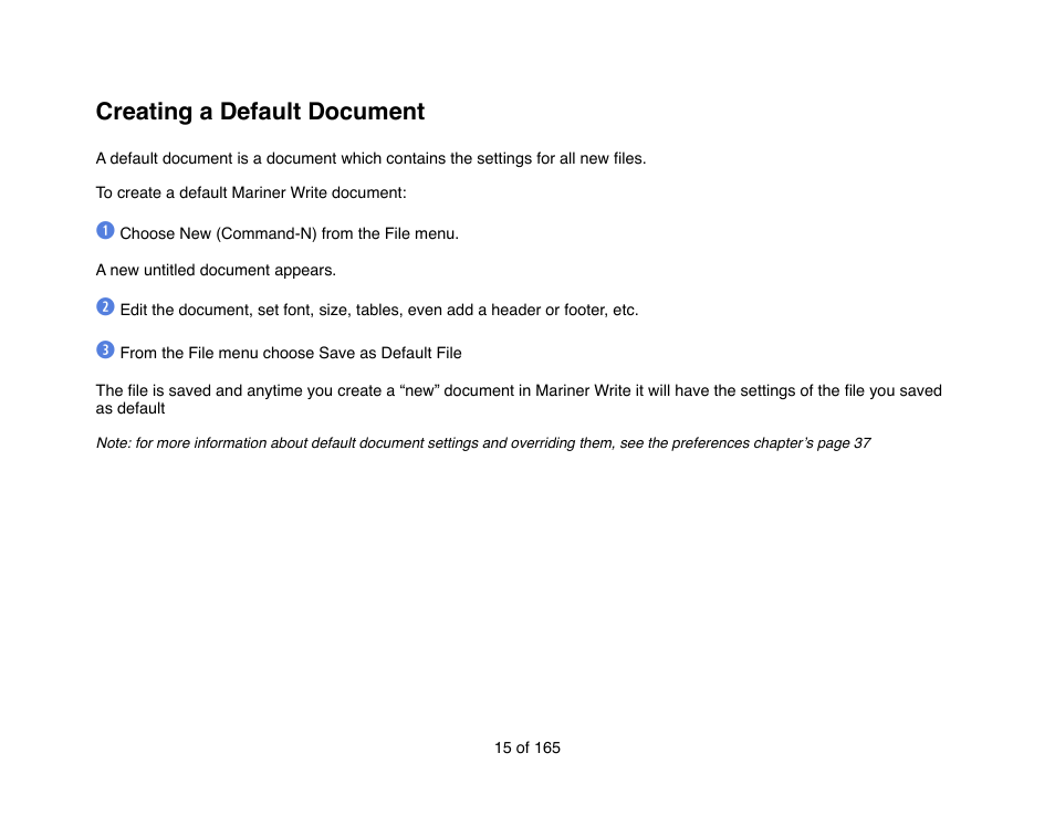 Creating a default document | Mariner Software Mariner Write for Mac User Manual | Page 15 / 165