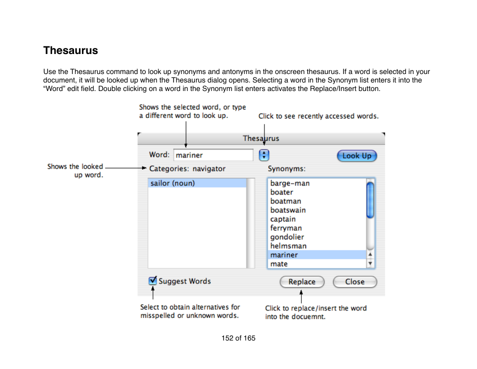 Thesaurus | Mariner Software Mariner Write for Mac User Manual | Page 152 / 165