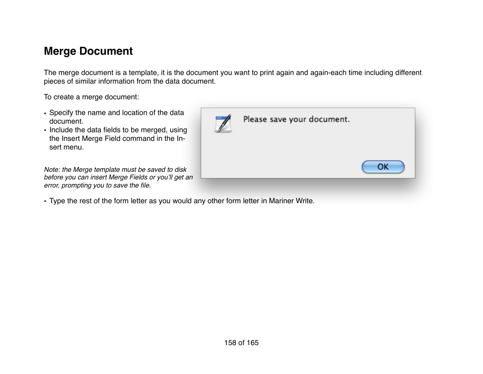 Merge document | Mariner Software Mariner Write for Mac User Manual | Page 158 / 165