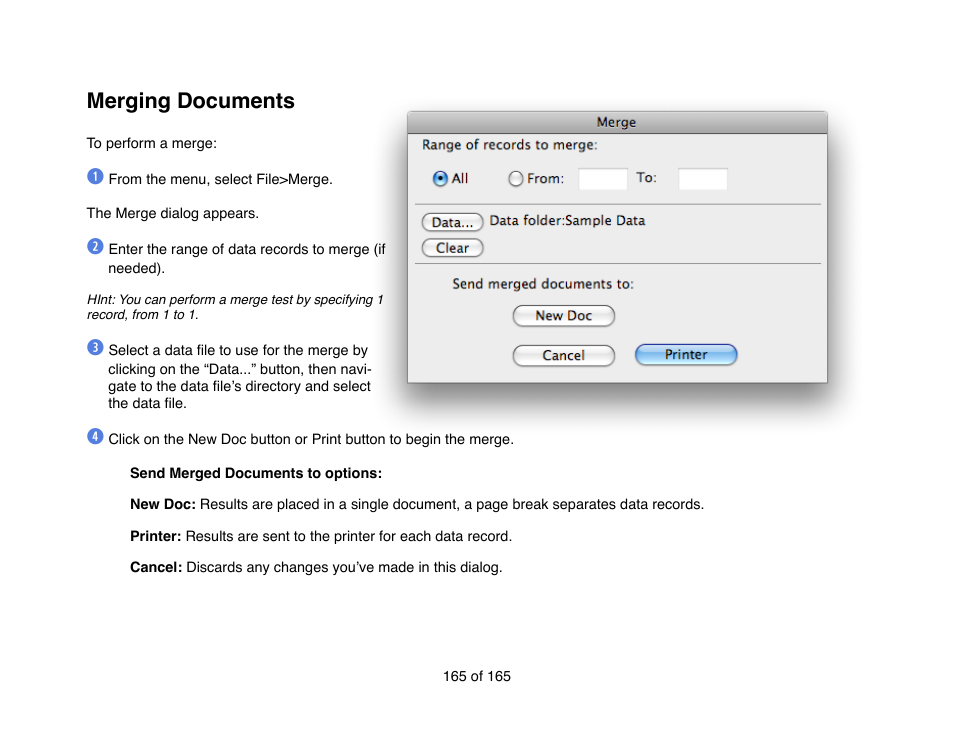 Merging documents | Mariner Software Mariner Write for Mac User Manual | Page 165 / 165