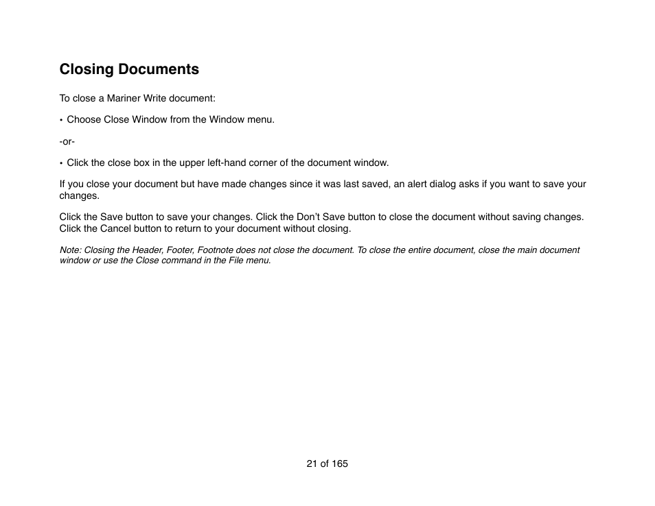 Closing documents | Mariner Software Mariner Write for Mac User Manual | Page 21 / 165