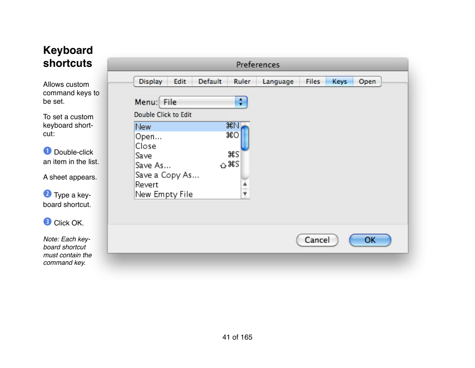 Keyboard shortcuts | Mariner Software Mariner Write for Mac User Manual | Page 41 / 165