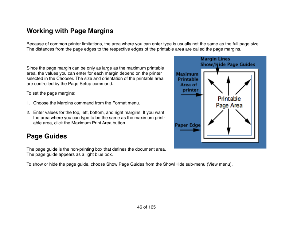 Working with page margins, Page guides | Mariner Software Mariner Write for Mac User Manual | Page 46 / 165
