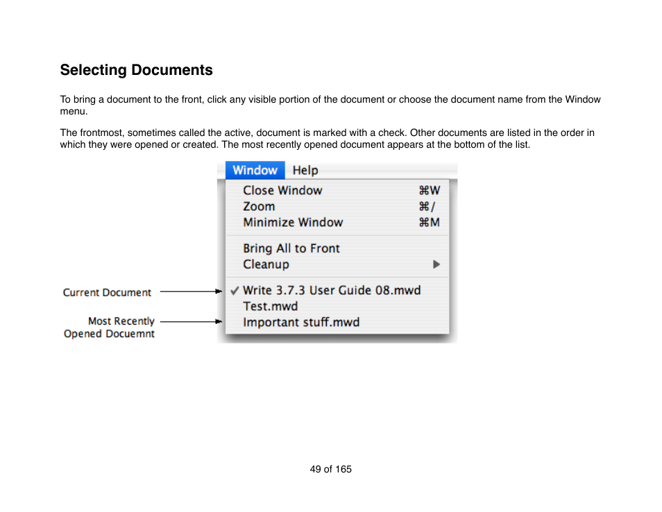 Selecting documents | Mariner Software Mariner Write for Mac User Manual | Page 49 / 165