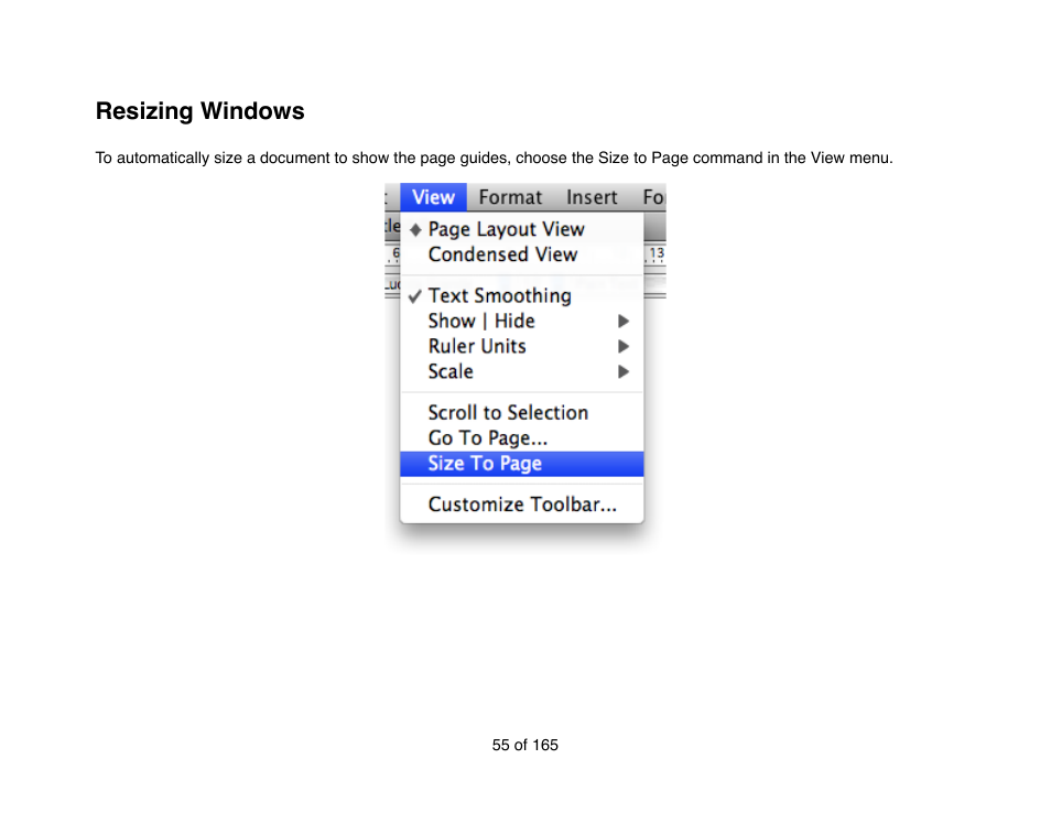 Resizing windows | Mariner Software Mariner Write for Mac User Manual | Page 55 / 165