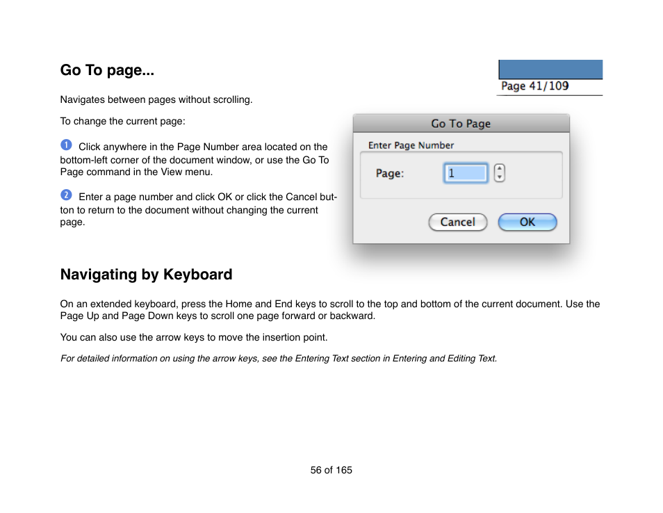 Go to page, Navigating by keyboard | Mariner Software Mariner Write for Mac User Manual | Page 56 / 165