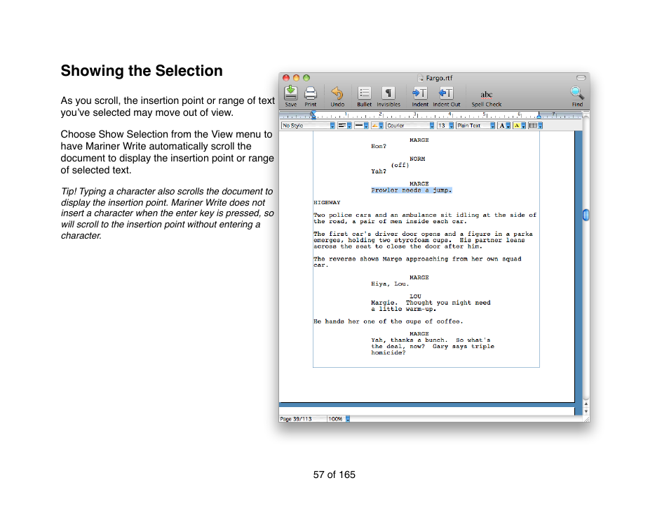 Showing the selection | Mariner Software Mariner Write for Mac User Manual | Page 57 / 165
