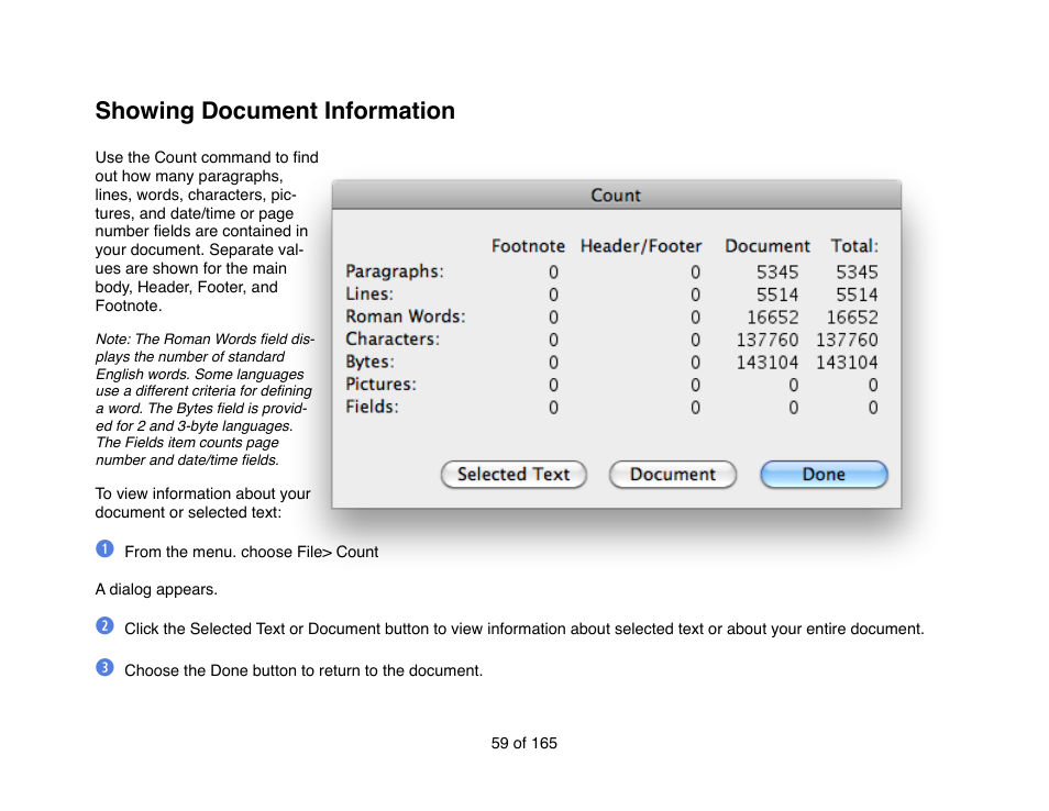 Showing document information | Mariner Software Mariner Write for Mac User Manual | Page 59 / 165