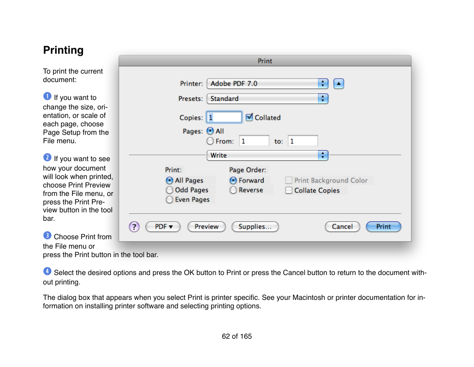 Printing | Mariner Software Mariner Write for Mac User Manual | Page 62 / 165